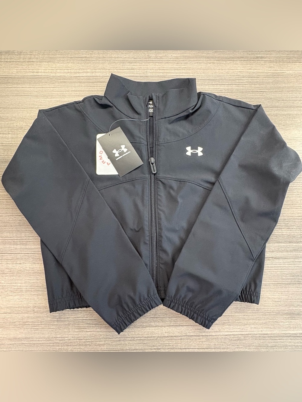 Under Armour Youth Girl Small Active Rival Woven Zip Up Black Jacket Coat Pocket